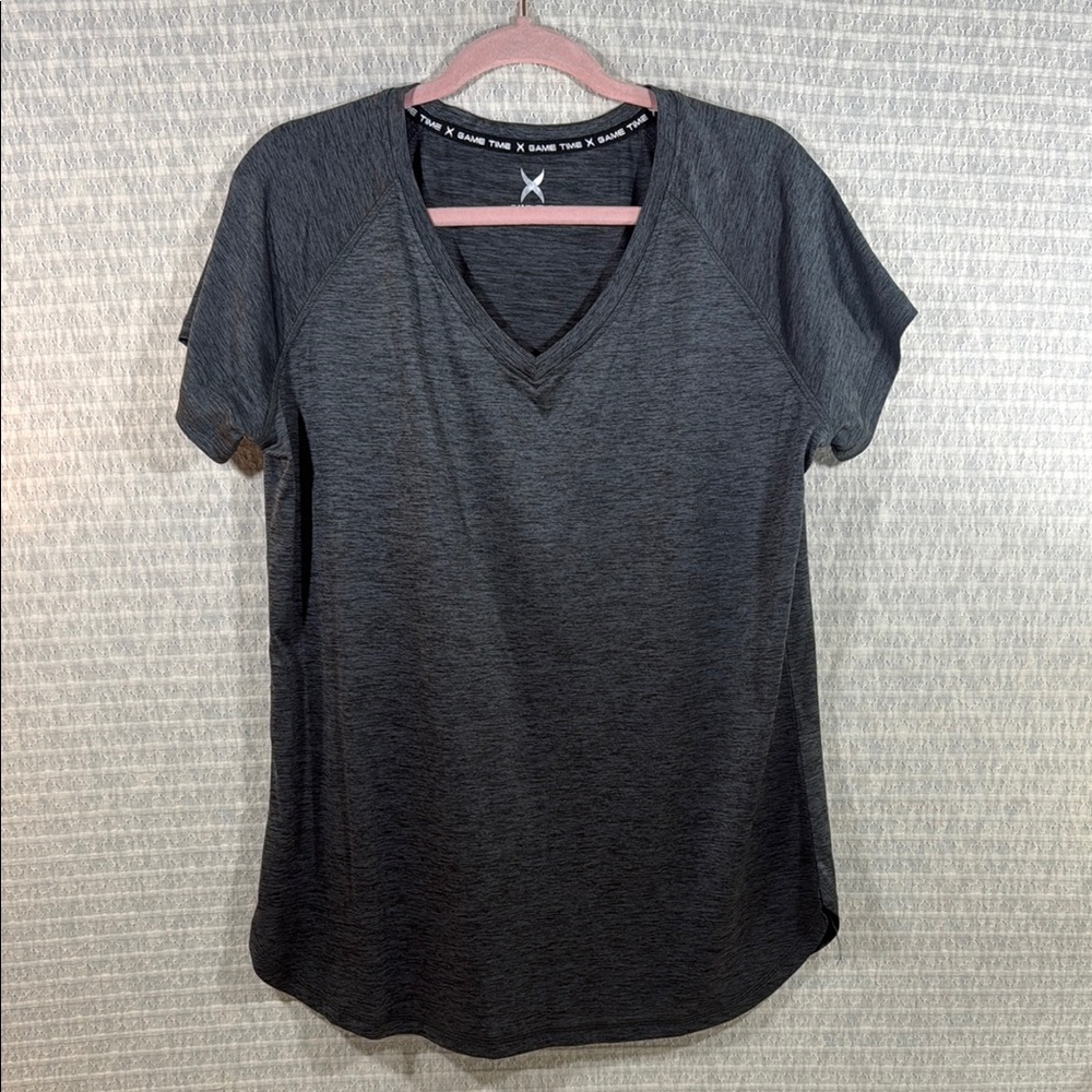 Game Time Charcoal V-Neck Women's Tee